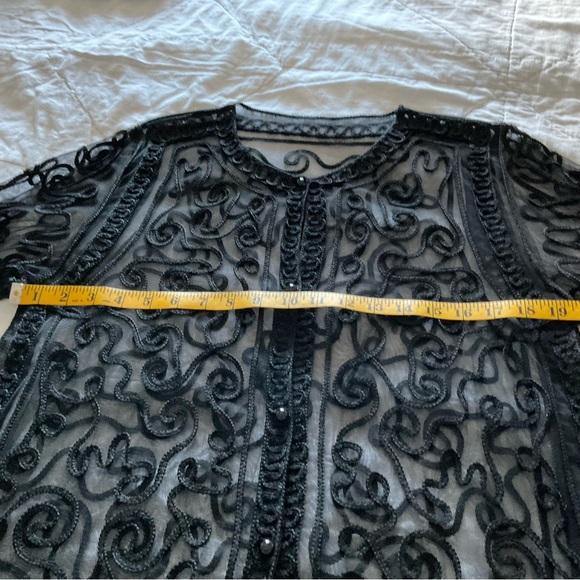 BLACK EMBROIDERED/LACE CARDIGAN, VINTAGE, SIZE:L - Picture 7 of 10